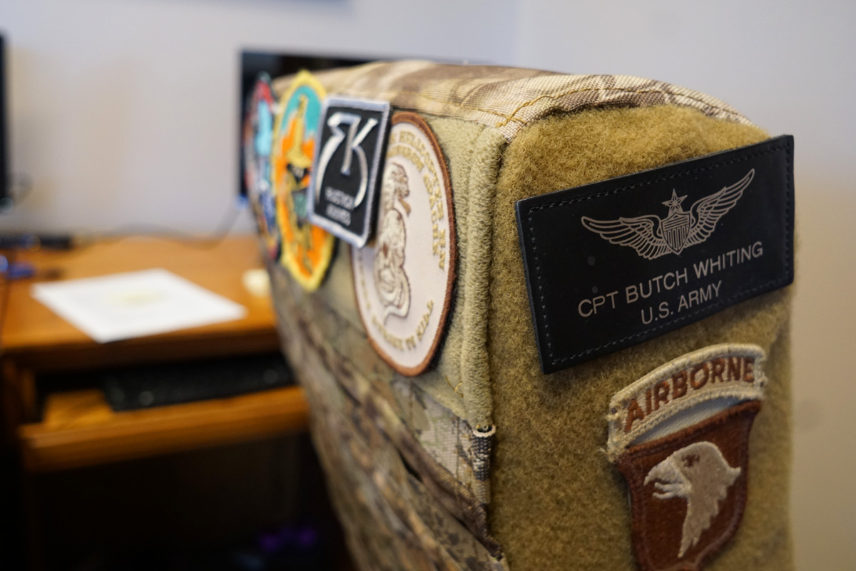 Military patches on chair