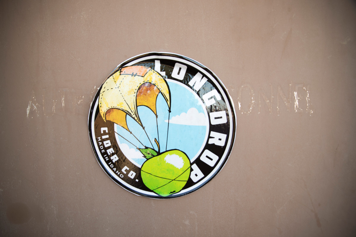 Longdrop sticker on cidery door