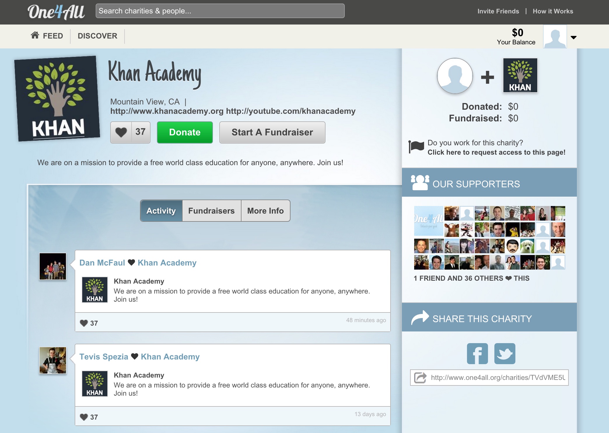 One4All.org screenshot.