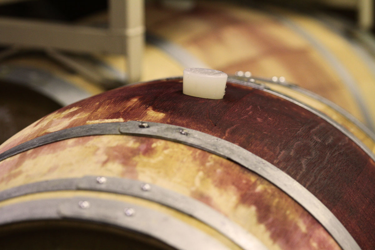 Stained red wine barrel